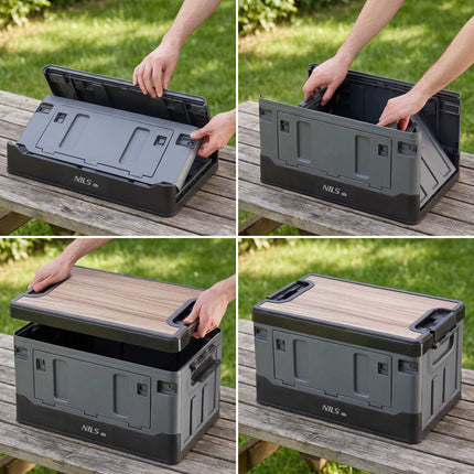 Skládací přepravní box 38L s deskou, šedá