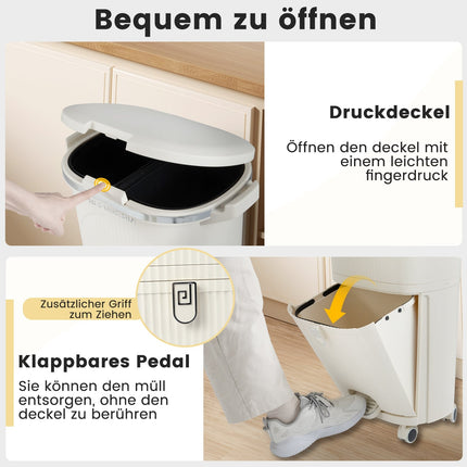 Kuchyňský odpadkový koš 38L s víkem, 2 vyjímatelné nádoby, kolečka