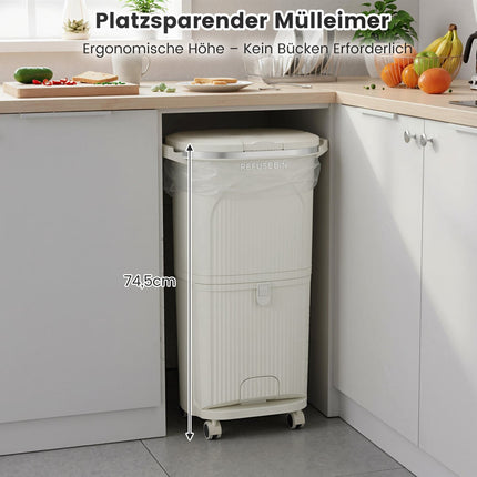 Kuchyňský odpadkový koš 38L s víkem, 2 vyjímatelné nádoby, kolečka