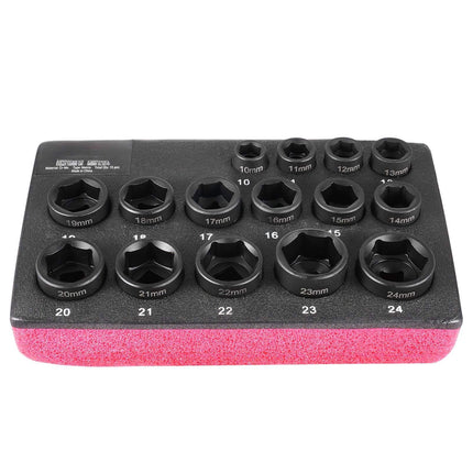 3/8 in Drive Impact Socket Set, 15-Piece Metric 10-24mm
