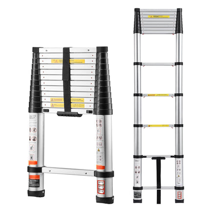 3.8m Telescoping Ladder, Aluminum, 150kg, Non-Slip Feet