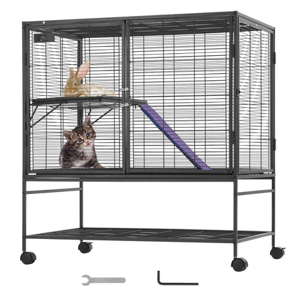 39-Inch 2-Tier Rolling Metal Ferret Cage, Ramps Tray