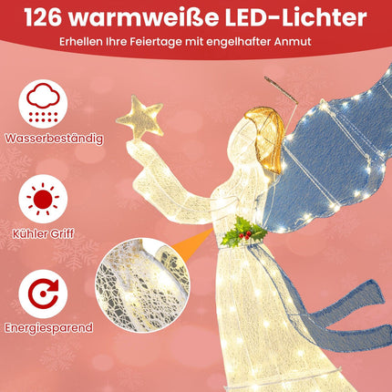 3D LED vánoční dekorace anděl, 152 cm, kovová konstrukce