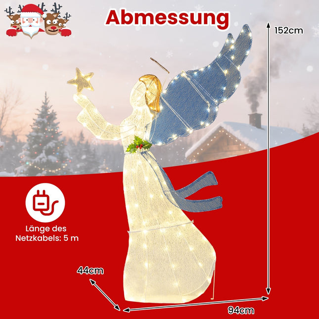3D LED vánoční dekorace anděl, 152 cm, kovová konstrukce