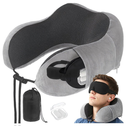 3D cestovní polštář z paměťové pěny se špunty do uší, opora krku
