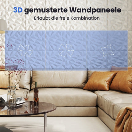 3D nástěnné panely, diamantový vzor, 20 ks, pokrytí 5m²