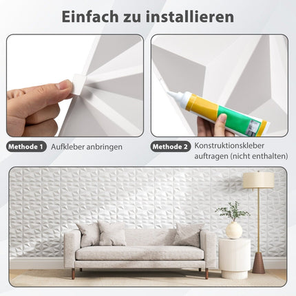3D nástěnné panely, diamantový vzor, 50 ks, pokrytí 4.5m²