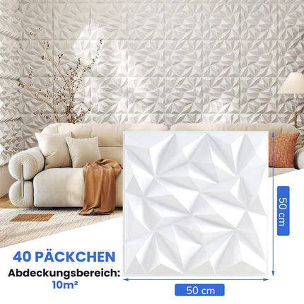 3D Wall Panels, Diamond Pattern, 50x50cm, 10m² Coverage