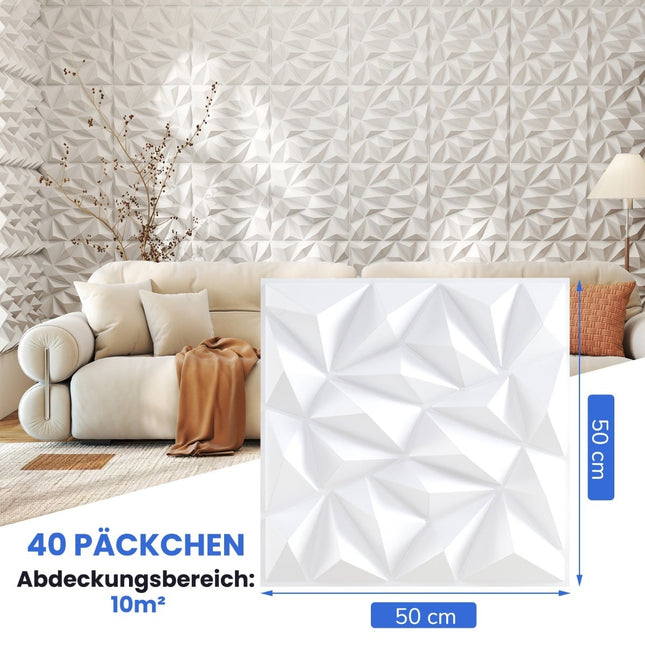 3D nástěnné panely, diamantový vzor, 50x50cm, pokrytí 10m²