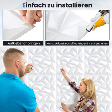 3D Wall Panels, Diamond Pattern, 50x50cm, 10m² Coverage