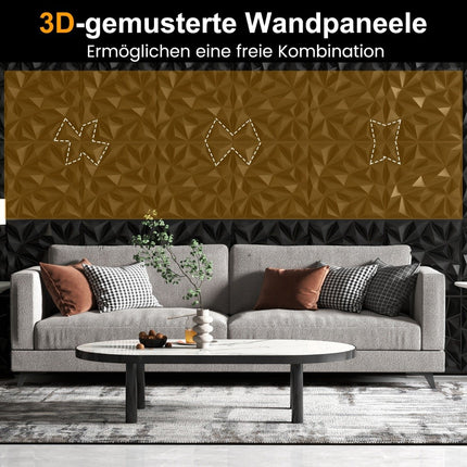 3D Wall Panels, Diamond Pattern, Black, 10m² Coverage