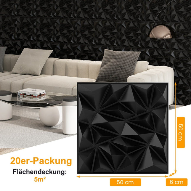 3D nástěnné panely, diamantový vzor, černá, pokrytí 5m²