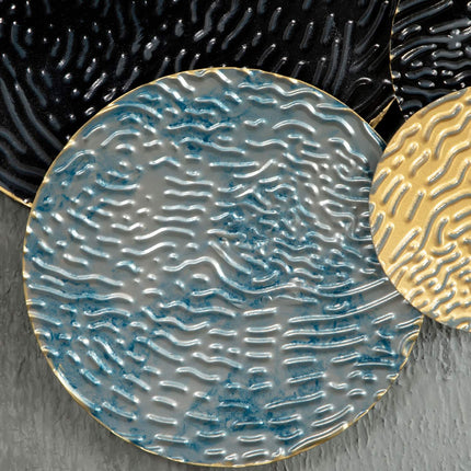 3D kovová nástěnná dekorace – moderní socha, zlatá/černá/modrá, 121x53 cm