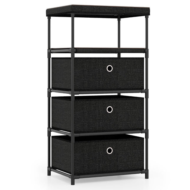 3-Drawer Fabric Dresser with Wood Top, Black, 40x30x81 cm