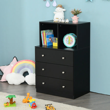 3-Drawer Storage Dresser with 2 Cubbies for Bedroom, Black, Anti-Tip Device