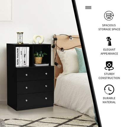 3-Drawer Storage Dresser with 2 Cubbies for Bedroom, Black, Anti-Tip Device