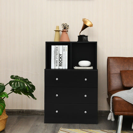 3-Drawer Storage Dresser with 2 Cubbies for Bedroom, Black, Anti-Tip Device