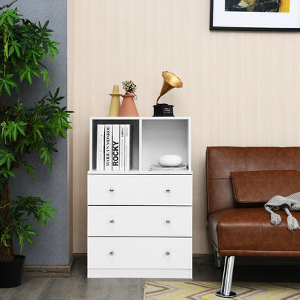 3-Drawer Storage Dresser with 2 Cubbies for Bedroom, White, Anti-Tip Device