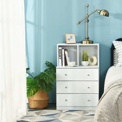 3-Drawer Storage Dresser with 2 Cubbies for Bedroom, White, Anti-Tip Device