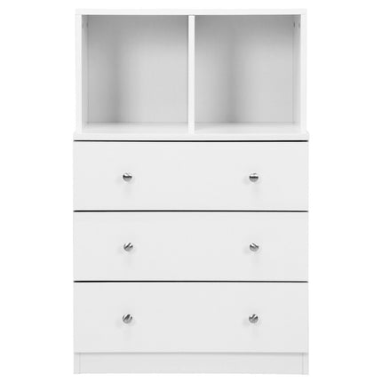 3-Drawer Storage Dresser with 2 Cubbies for Bedroom, White, Anti-Tip Device