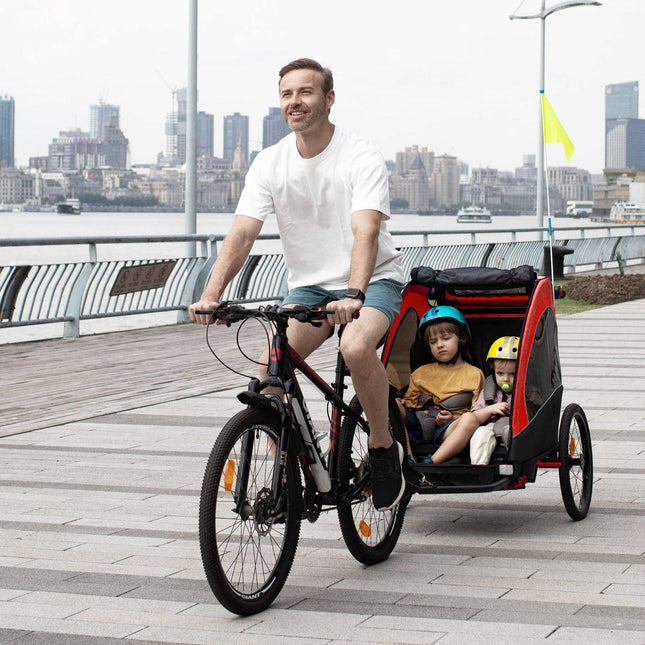 Dětský jogging a cyklistický vozík 3v1, červená/černá, pro 2 děti
