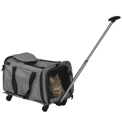 Přepravní vozík pro mazlíčky - 3 v 1, teleskopická rukojeť, šedý