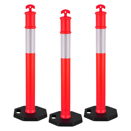 3-Pack 1140 mm Traffic Delineator Posts, Weighted Base