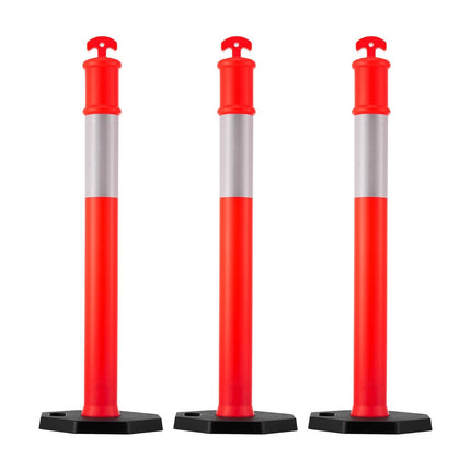3-Pack 1140 mm Traffic Delineator Posts, Weighted Base