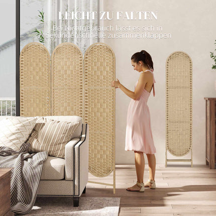 3-Panel Folding Room Divider with Arched Top, Natural Finish