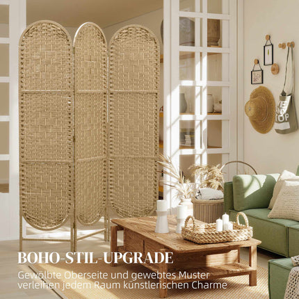3-Panel Folding Room Divider with Arched Top, Natural Finish