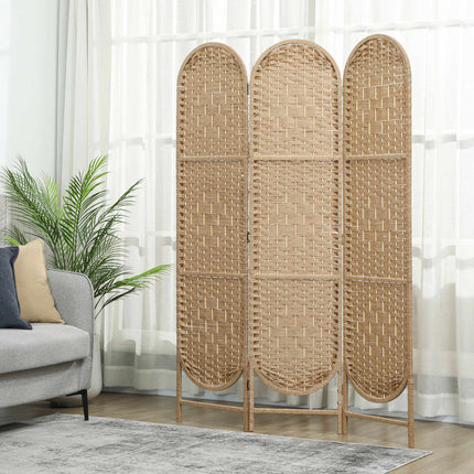 3-Panel Folding Room Divider with Arched Top, Natural Finish