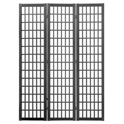 3-Panel Japanese Room Divider, Wood Folding Privacy Screen