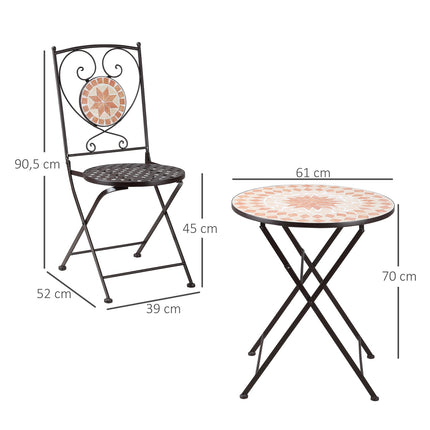Bistro set – 3 ks, kovová mozaika, stůl a 2 židle