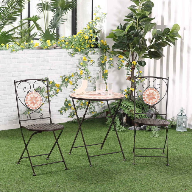 Bistro set – 3 ks, kovová mozaika, stůl a 2 židle