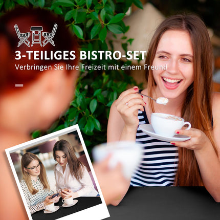 Zahradní bistro sestava – 1 stůl a 2 židle, ocel, černá