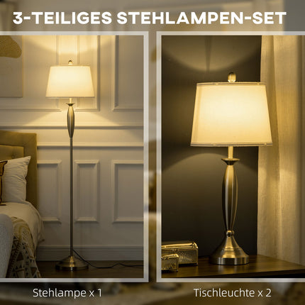 Sada stojací a stolní lampy, stříbrná a bílá, E27, 3dílná