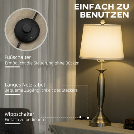 Sada stojací a stolní lampy, stříbrná a bílá, E27, 3dílná