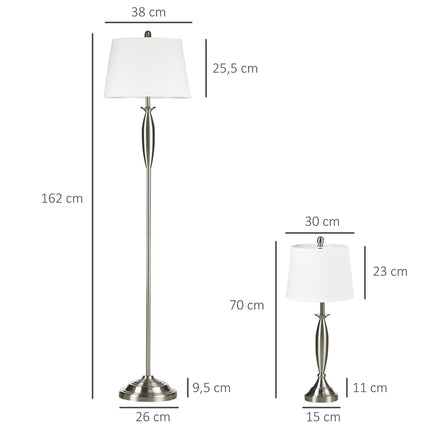 Sada stojací a stolní lampy, stříbrná a bílá, E27, 3dílná