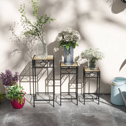 Stackable plant stand in metal, rattan look - gold finish