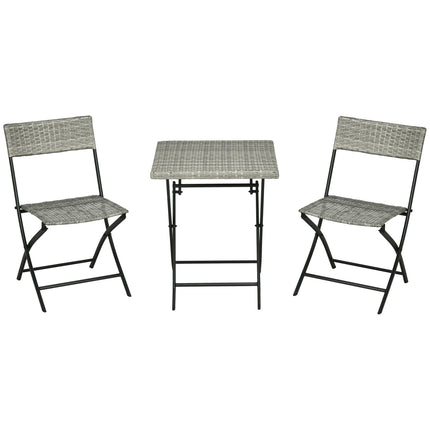 Třídílný světle šedý kovový bistro set – skládací stůl a židle