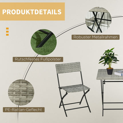Třídílný světle šedý kovový bistro set – skládací stůl a židle