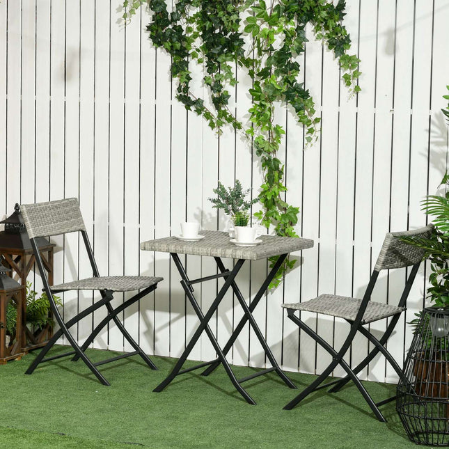 Třídílný světle šedý kovový bistro set – skládací stůl a židle