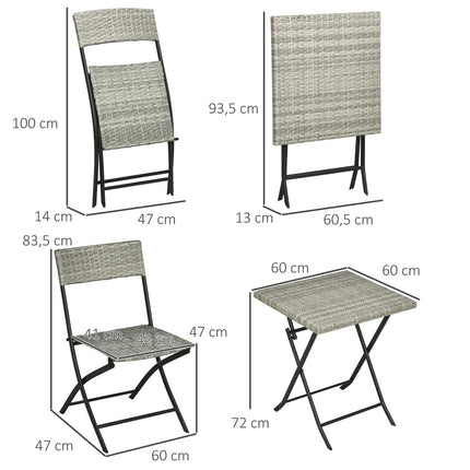 Třídílný světle šedý kovový bistro set – skládací stůl a židle
