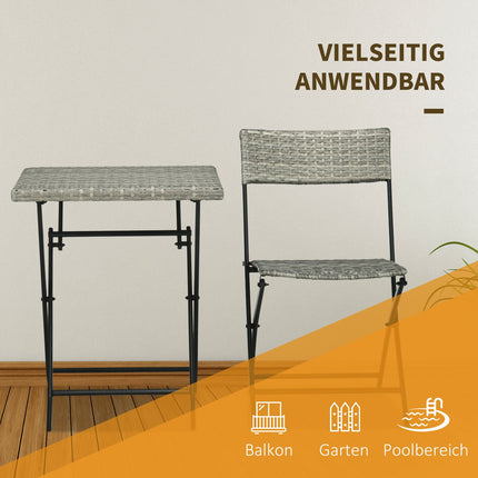 Třídílný světle šedý kovový bistro set – skládací stůl a židle