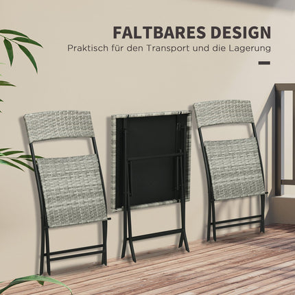 Třídílný světle šedý kovový bistro set – skládací stůl a židle
