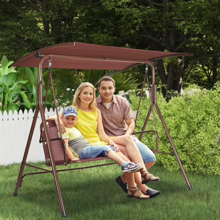 3-Person Patio Swing With Adjustable Canopy, Steel Frame