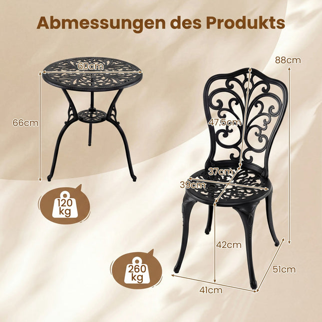 3dílný hliníkový zahradní bistro set se stolem a židlemi