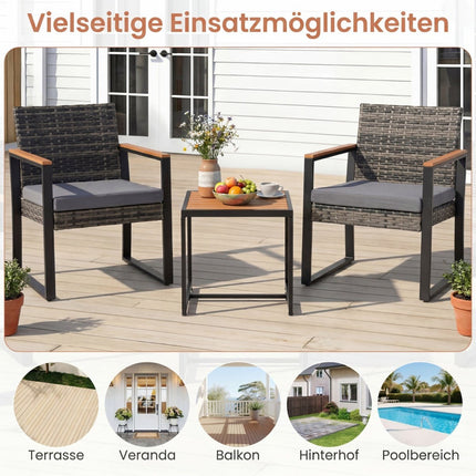 3-Piece Balcony Furniture Set with Cushions and Table