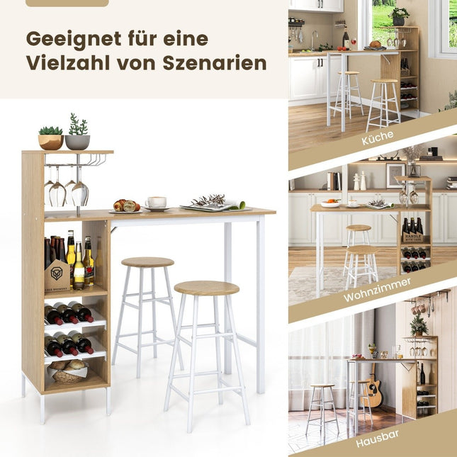 3-delige bartafel en stoelenset, industriële bartafel en kruk, natuurlijk