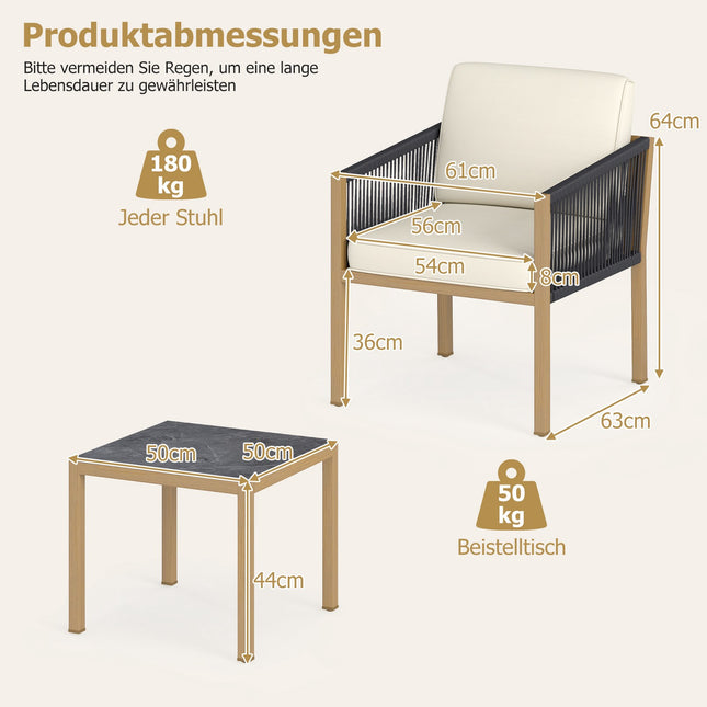 3dílný bistro set s podsedáky, béžový, na balkon i do zahrady